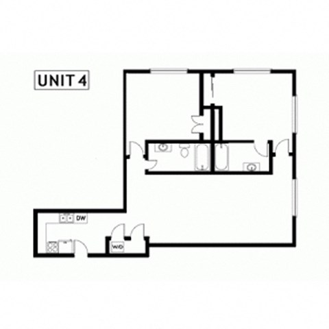 Floor plan for 2 beds, 2 baths, 1307 sqft